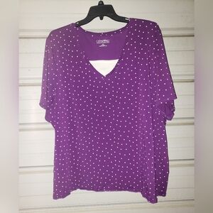 Plus Size 5X Purple polka dot top shirt catherines suprema soft
